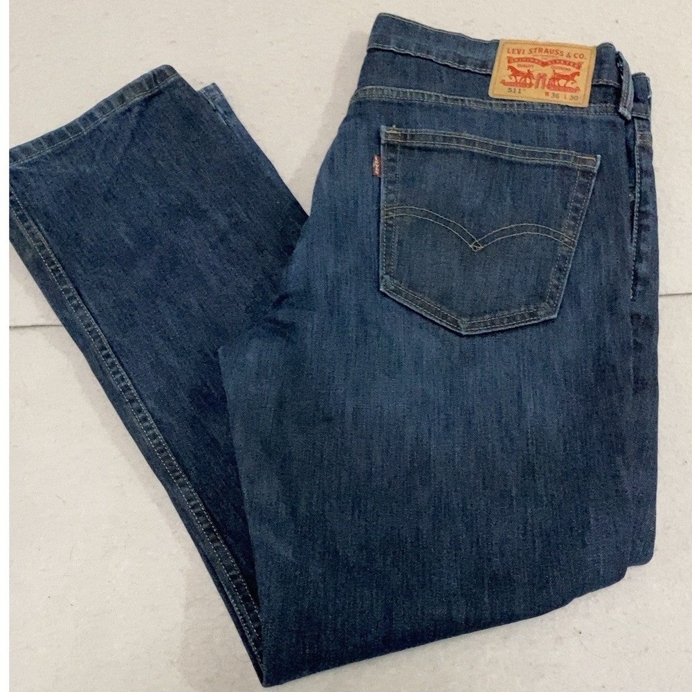 Levi's 511 Jeans Mens 36x30 Blue Slim Fit Tapered Denim Medium Dark Wash